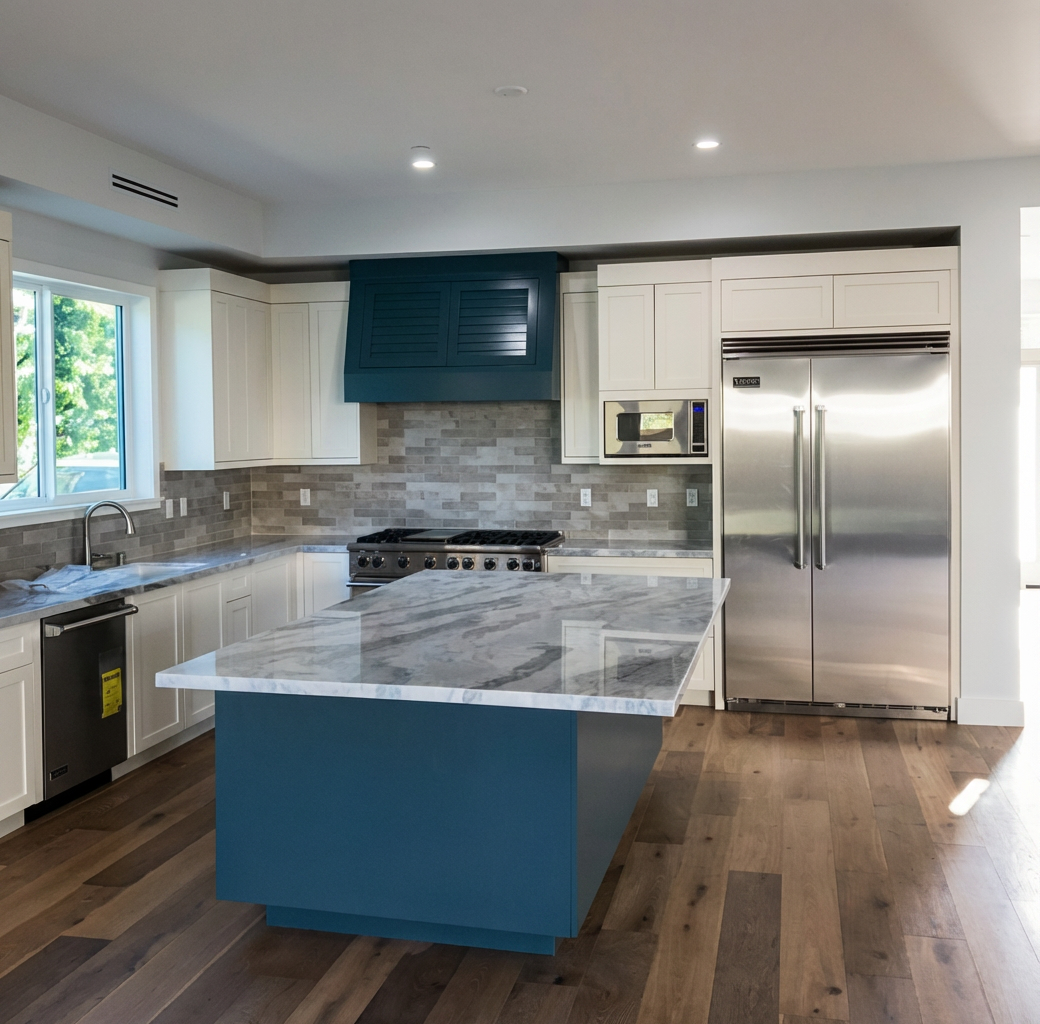 Custom Teal Island Kitchen in Newport Beach, CA