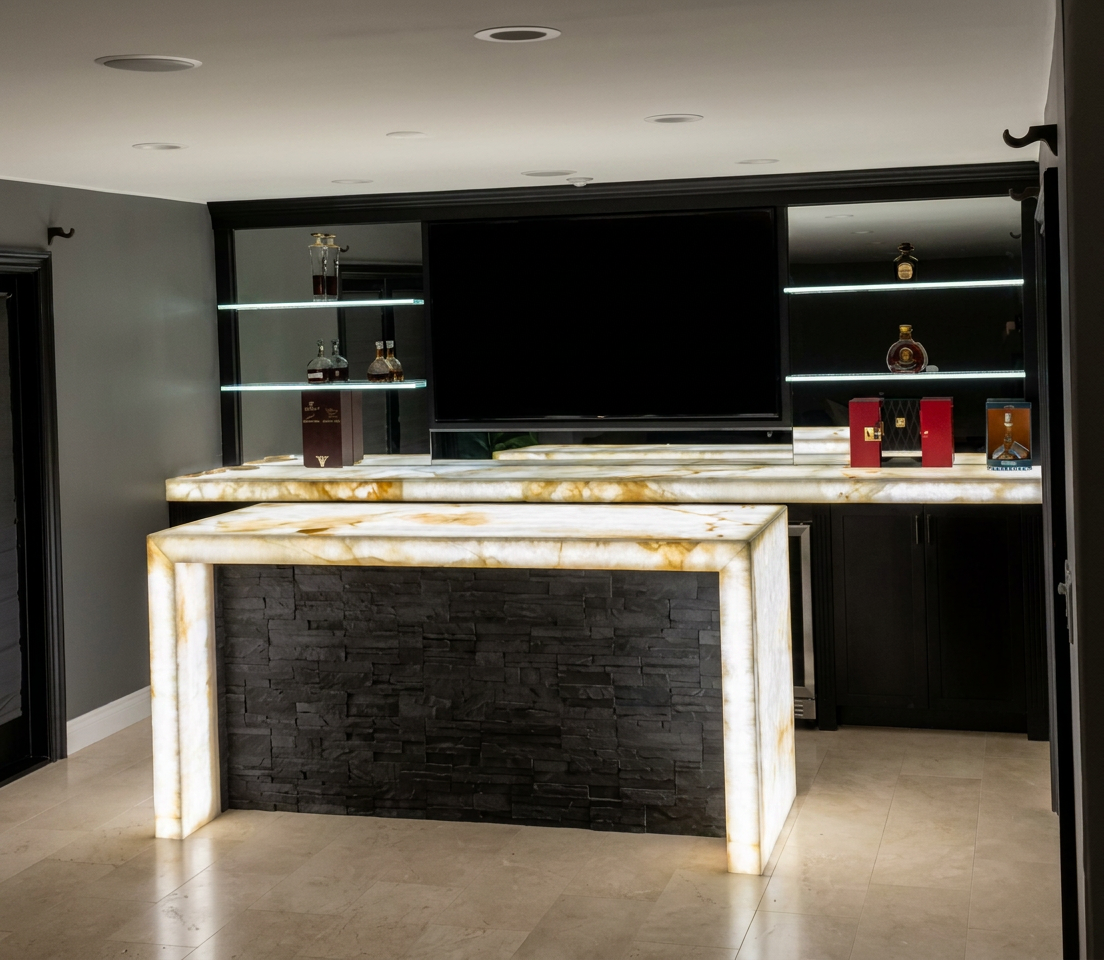 Backlit Onyx Home Bar in Beverly Hills, CA